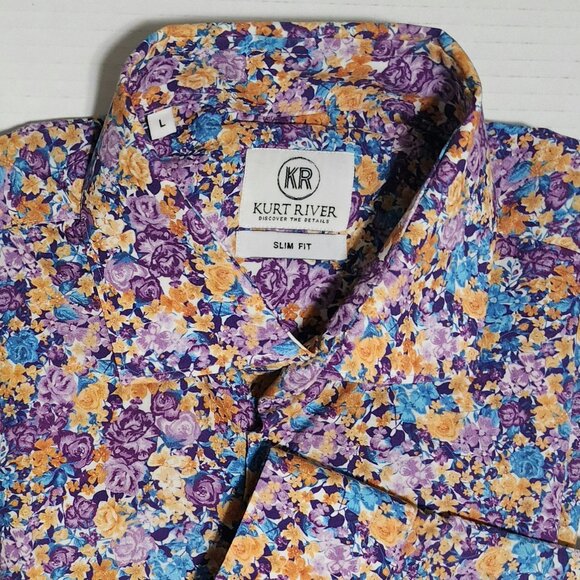 Kurt River Mens Kelsey Spread Shirt Slim Fit Button-Down Floral Cotton Size L - Picture 2 of 8
